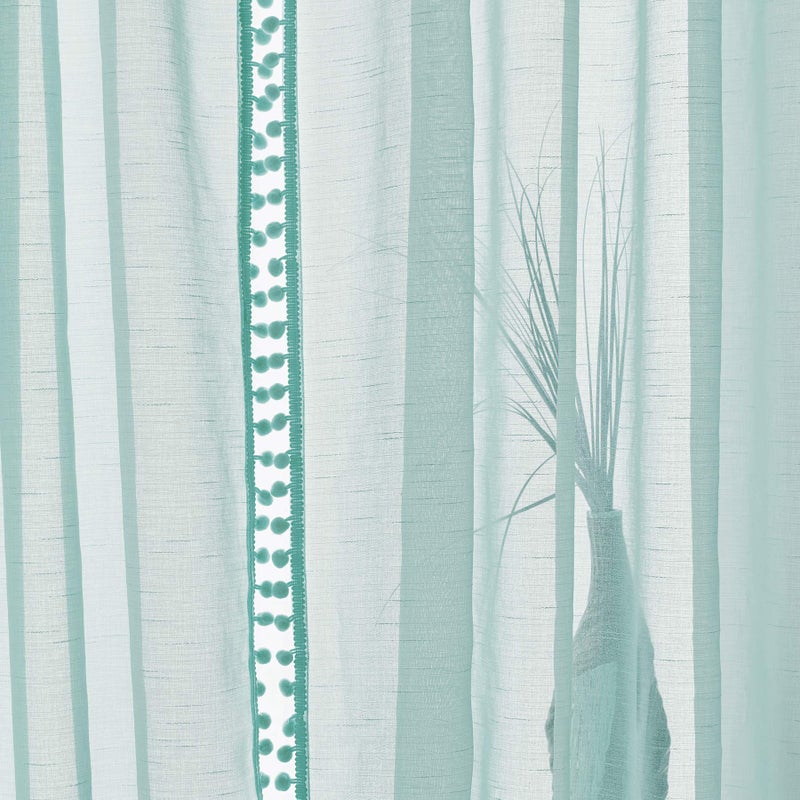 Treatmentex Pompom Sheer Curtain Panels 84inch Long Living Room Bedroom Window Curtain Drapes for School, Kindergarten 52" Width Each Panel. 1 Pair Rod Pocket Aqua - Image 5